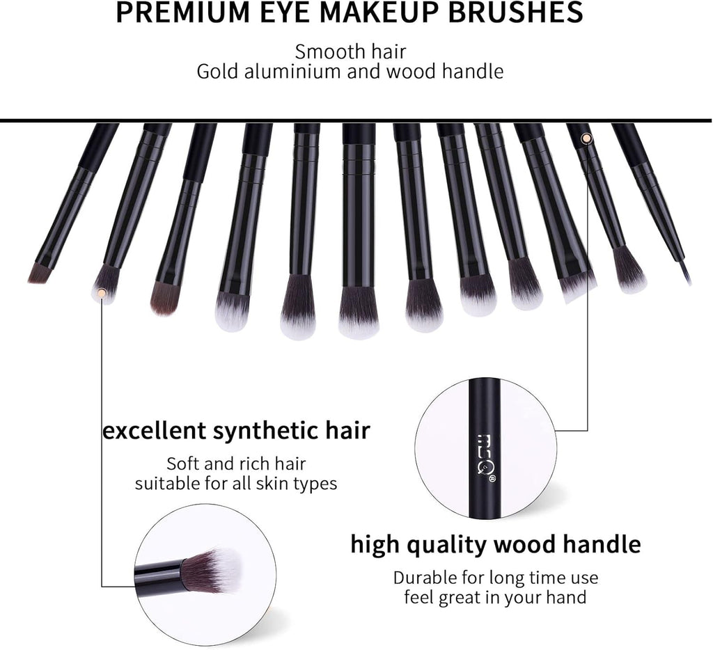 Eyeshadow Brushes 12Pcs Professional Eye Makeup Brush Set,Eye Makeup Brushes Set for Concealer, Eyeliner, Eyelash,Eyebrow, Blending, Contour (Pure Black)