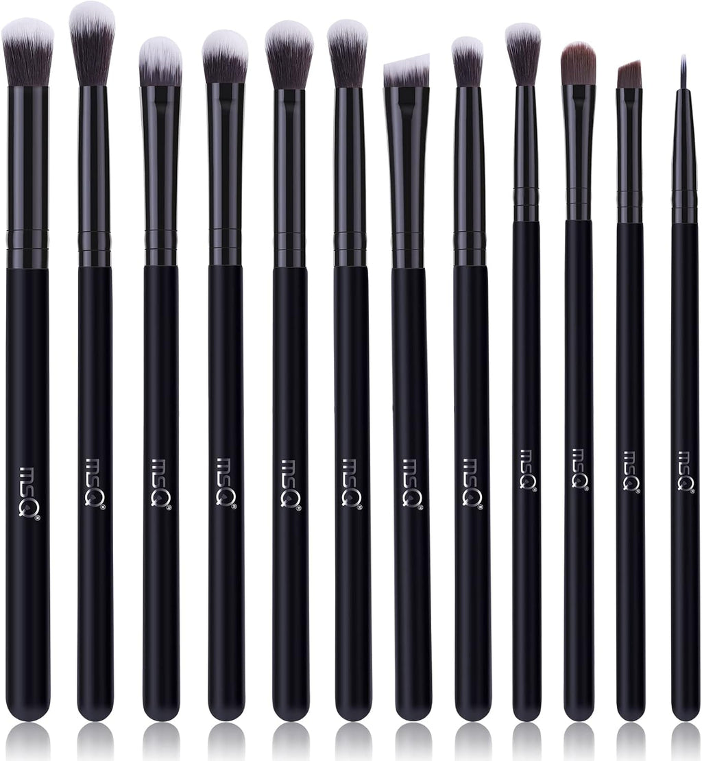 Eyeshadow Brushes 12Pcs Professional Eye Makeup Brush Set,Eye Makeup Brushes Set for Concealer, Eyeliner, Eyelash,Eyebrow, Blending, Contour (Pure Black)